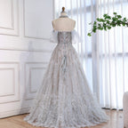 Luxury Blue Feather Beaded A Line Evening Dress LA73549