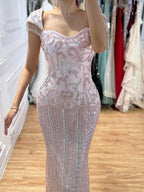 Luxury Pink Beaded Mermaid Evening Dress CLA73550