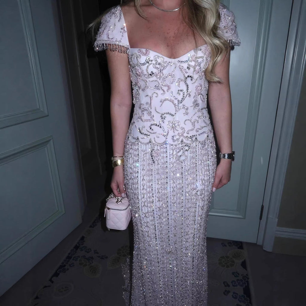 Luxury Pink Beaded Mermaid Evening Dress LA73550