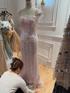 Luxury Pink Beaded Mermaid Evening Dress CLA73550
