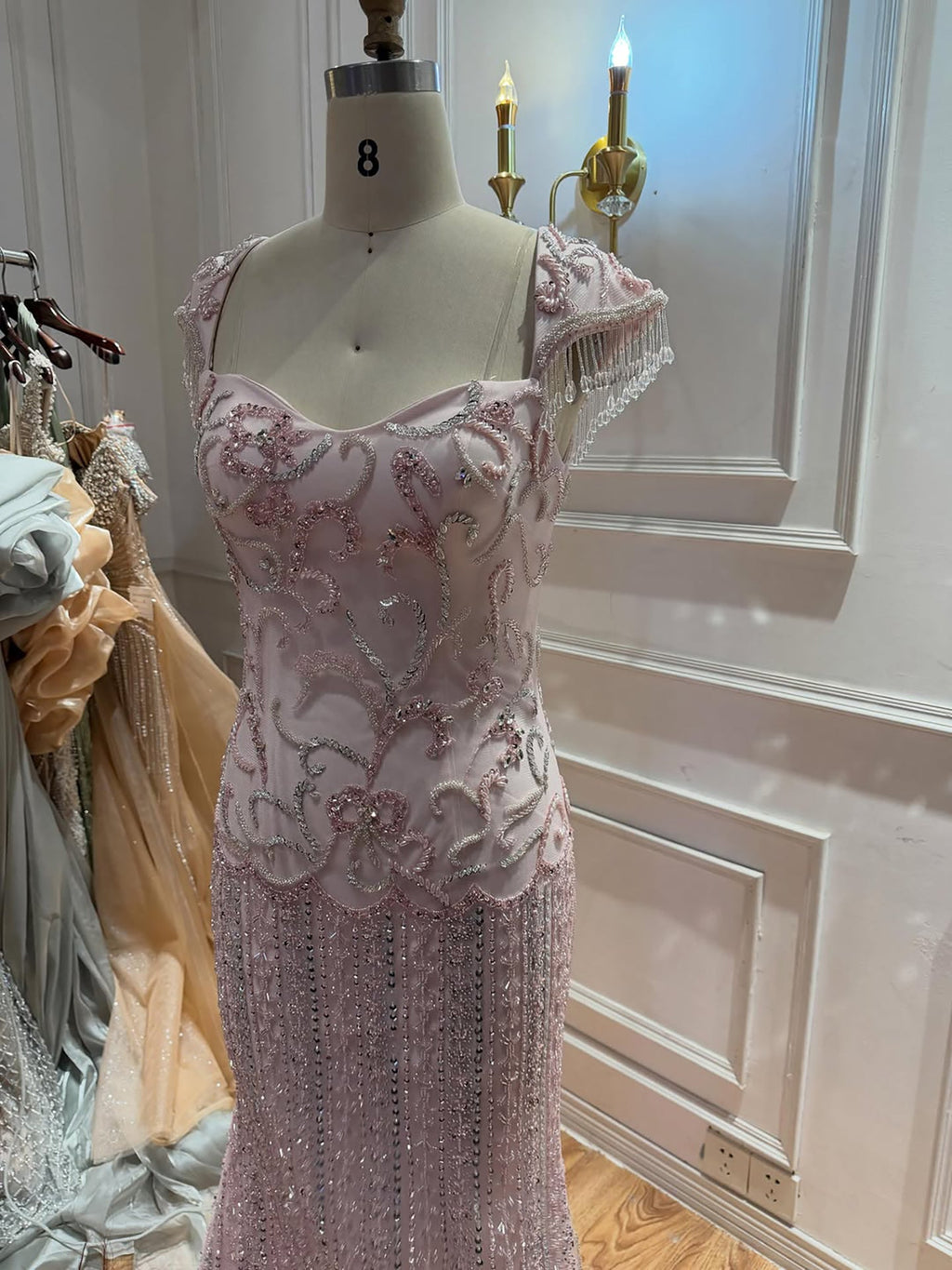 Luxury Pink Beaded Mermaid Evening Dress CLA73550