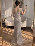 Luxury Pink Beaded Mermaid Evening Dress CLA73550