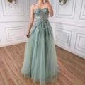Luxury Blue Strapless Beaded A-Line Prom Dress LA73551