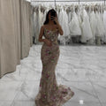 Luxury Nude Floral Beaded Sheer Mermaid Evening Dress LA73552A