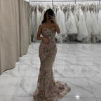 Luxury Nude Floral Beaded Sheer Mermaid Evening Dress LA73552A