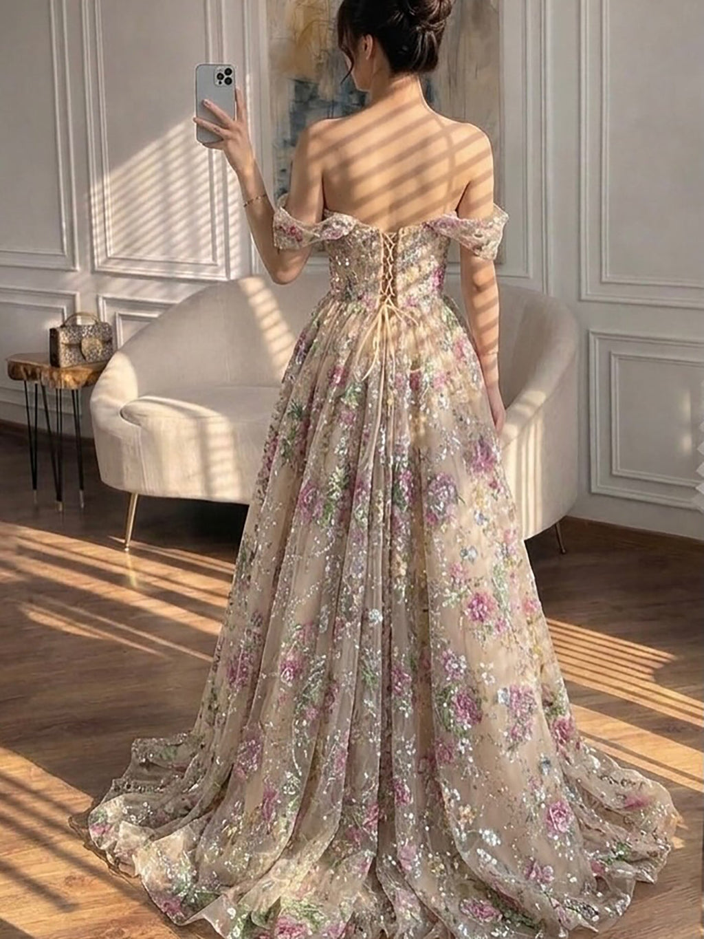Luxury Pink Floral Beaded Strapless A-Line Evening Gown CLA73552D
