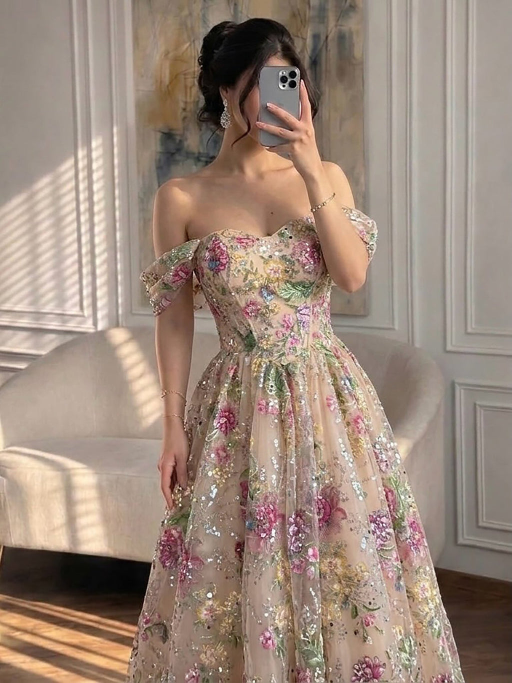 Luxury Pink Floral Beaded Strapless A-Line Evening Gown CLA73552D