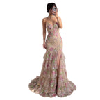 Luxury Pink Floral Beaded Spaghetti Strap Mermaid Dress CLA73552E