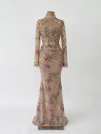 Kosovo Nude Floral Strapless Beaded Mermaid Corset Back Evening Dress With Jacket CLA73552F