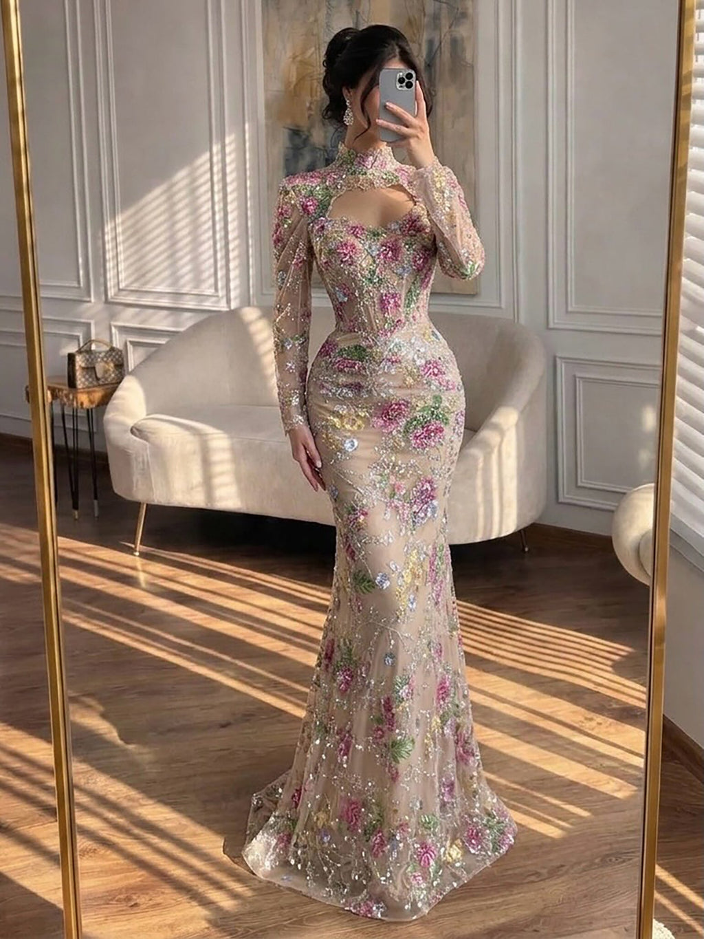 Kosovo Nude Floral Strapless Beaded Mermaid Corset Back Evening Dress With Jacket CLA73552F