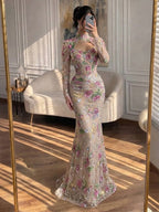 Kosovo Nude Floral Strapless Beaded Mermaid Corset Back Evening Dress With Jacket CLA73552F