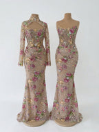 Kosovo Nude Floral Strapless Beaded Mermaid Corset Back Evening Dress With Jacket CLA73552F