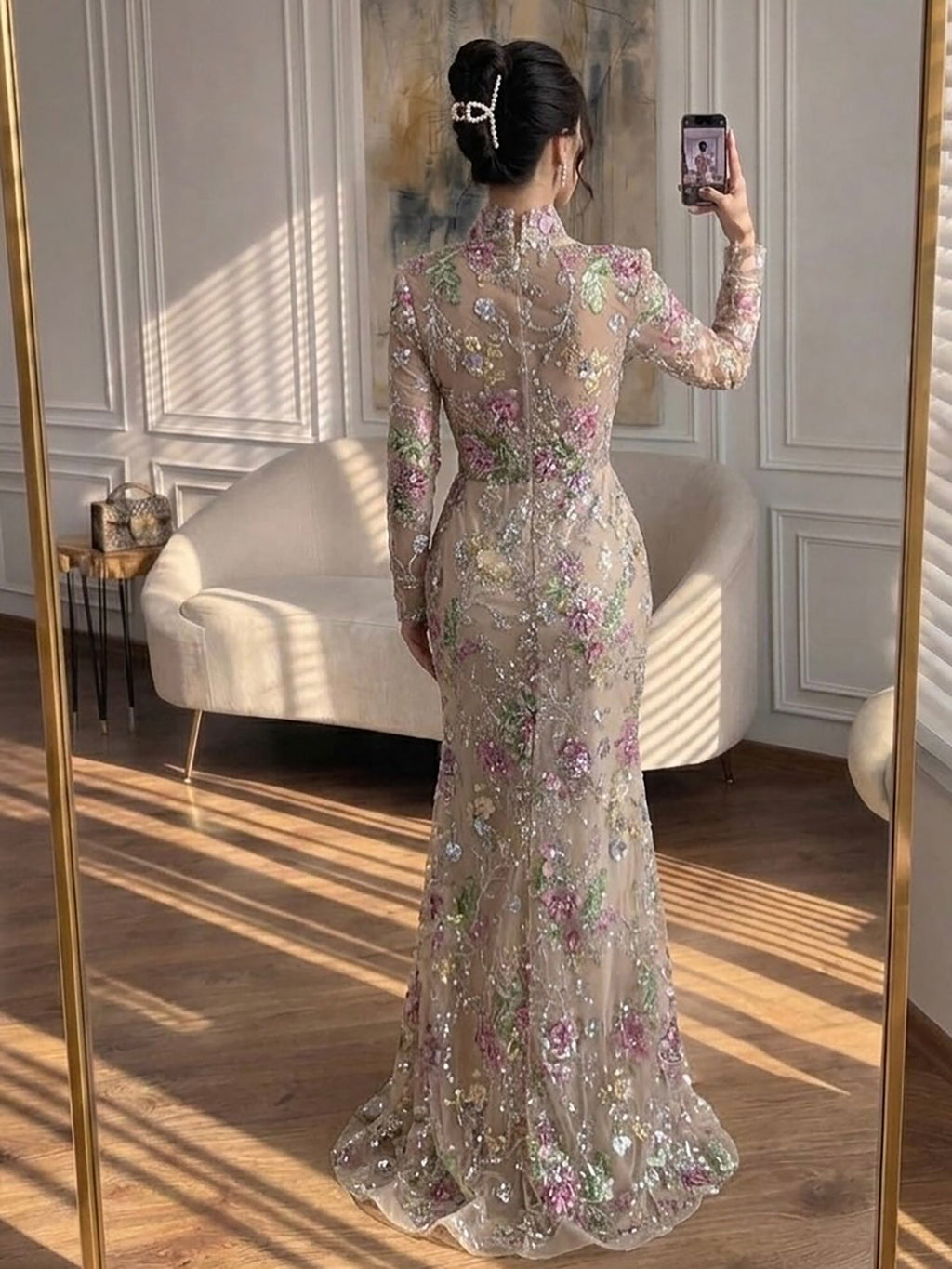 Kosovo Nude Floral Strapless Beaded Mermaid Corset Back Evening Dress With Jacket CLA73552F