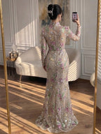 Kosovo Nude Floral Strapless Beaded Mermaid Corset Back Evening Dress With Jacket CLA73552F