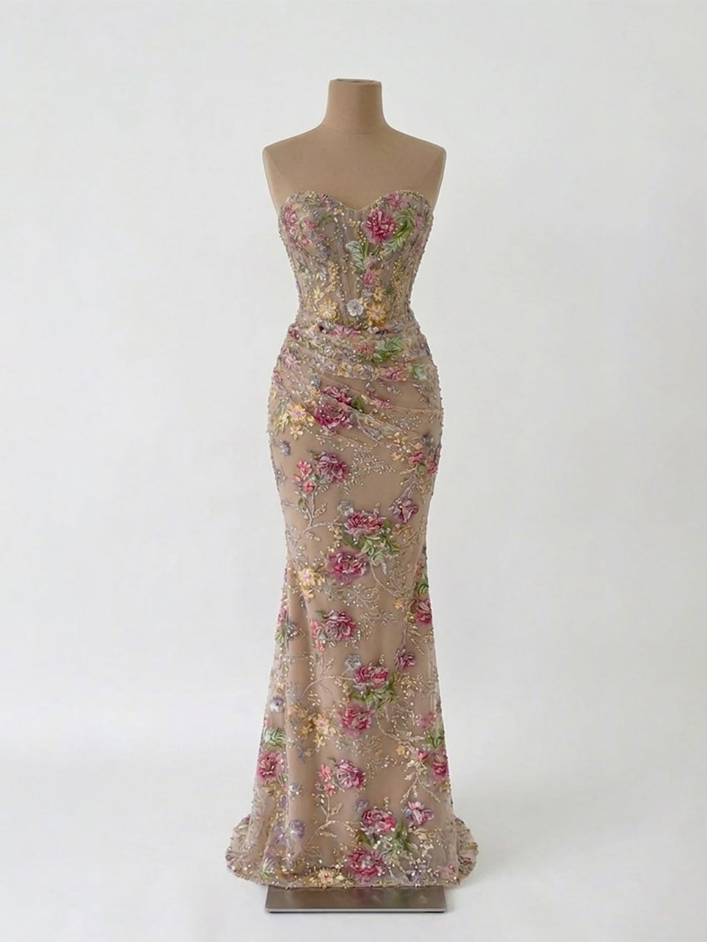 Kosovo Nude Floral Strapless Beaded Mermaid Corset Back Evening Dress With Jacket CLA73552F
