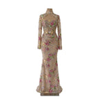 Kosovo Nude Floral Strapless Beaded Mermaid Corset Back Evening Dress With Jacket CLA73552F