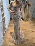 Luxury Nude Pink Beaded Long Sleeve Mermaid Evening Dress LA73552FF