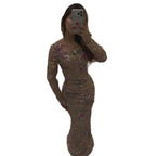 Luxury Nude Pink Floral Beaded Mermaid Evening Dress CLA73552G
