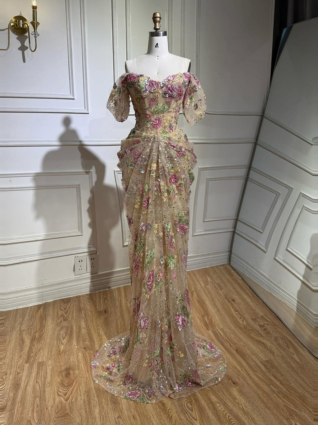 Luxury Nude Floral Off Shoulder Mermaid Dress LA73552I