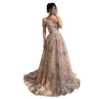 Luxury Nude Pink Off-Shoulder Floral Evening Dress LA73552K