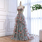 Luxury Sage Green 3D Floral Beaded A-Line Prom Dress CLA73560