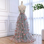 Luxury Sage Green 3D Floral Beaded A-Line Prom Dress CLA73560