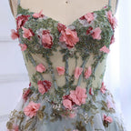 Luxury Sage Green 3D Floral Beaded A-Line Prom Dress CLA73560