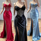 Luxury Red Satin Mermaid Prom Dress High Split CLA73564