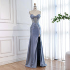 Luxury Red Satin Mermaid Prom Dress High Split CLA73564