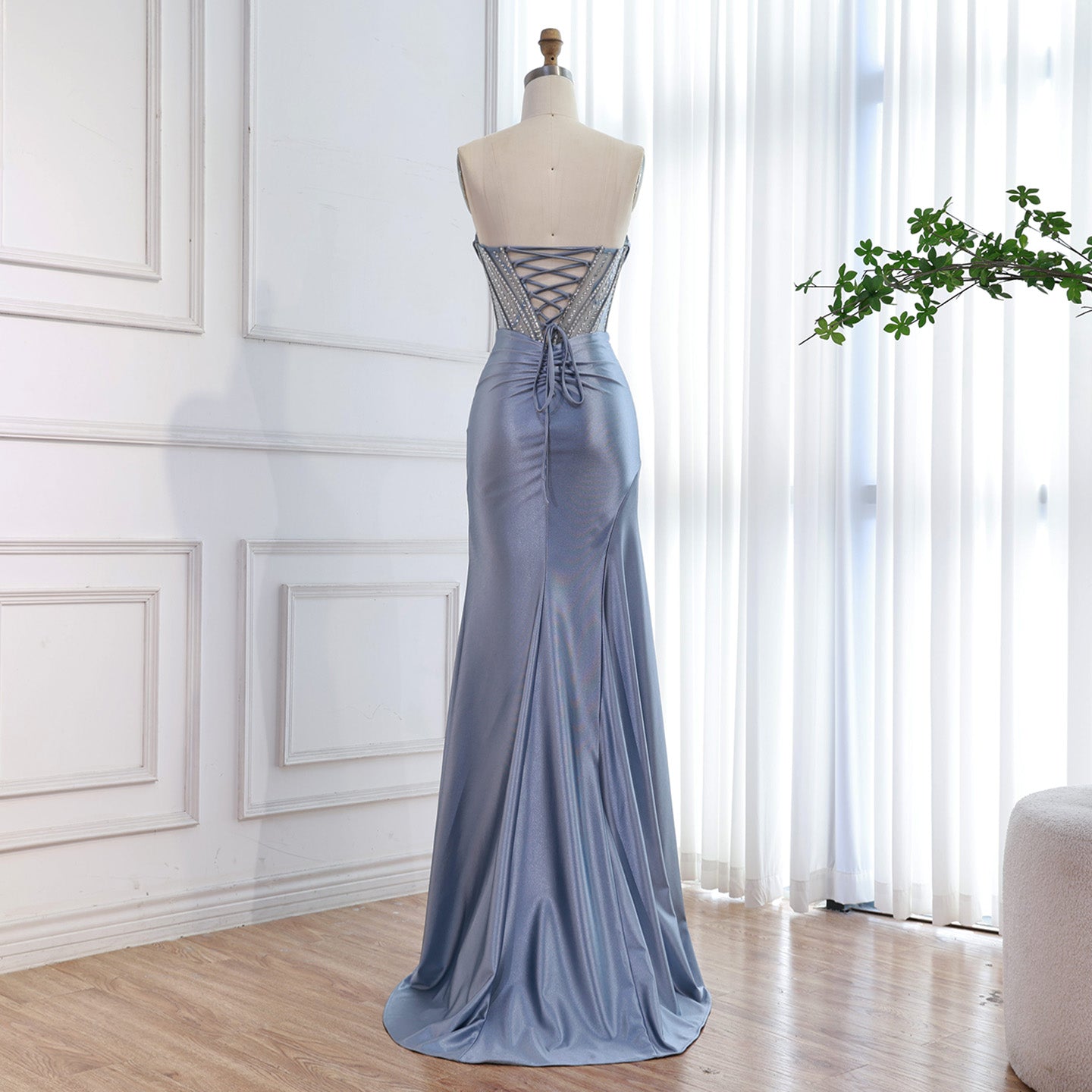 Luxury Red Satin Mermaid Prom Dress High Split CLA73564