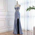 Luxury Red Satin Mermaid Prom Dress High Split CLA73564