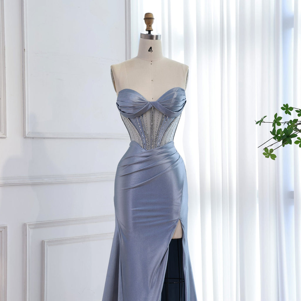 Luxury Red Satin Mermaid Prom Dress High Split CLA73564