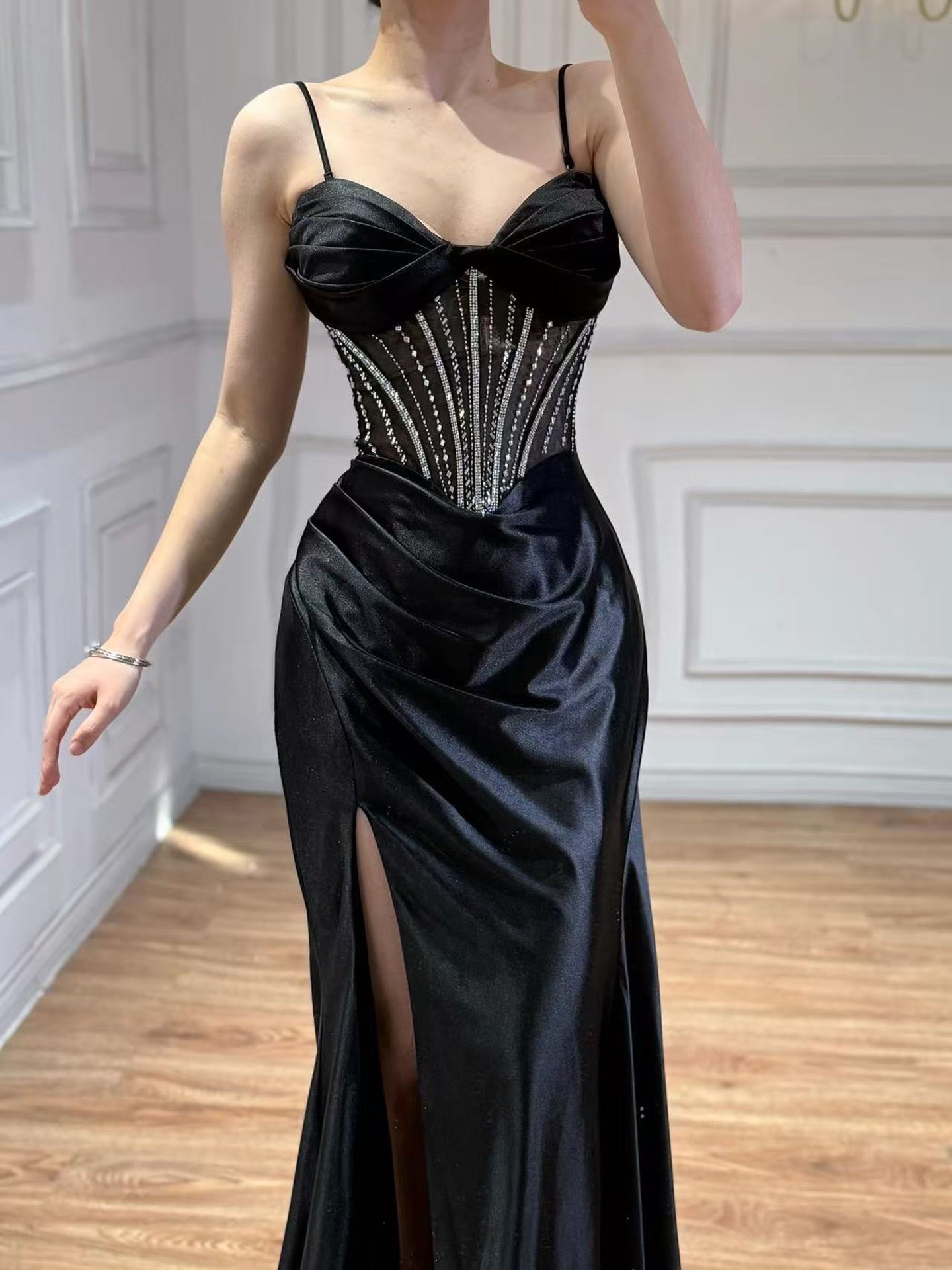 Luxury Red Satin Mermaid Prom Dress High Split CLA73564