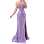 LiCLAc Satin Mermaid Prom Dress with Beaded and High Split CLA73569