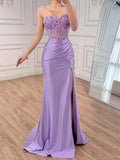 LiCLAc Satin Mermaid Prom Dress with Beaded and High Split CLA73569