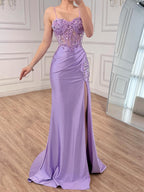LiCLAc Satin Mermaid Prom Dress with Beaded and High Split CLA73569