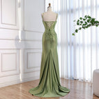 Luxury Olive Green Prom Dress with Bow Rhinestone High Split CLA73573