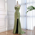 Luxury Olive Green Prom Dress with Bow Rhinestone High Split CLA73573