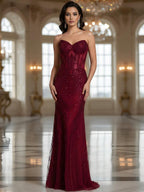 Luxury Green Beaded Mermaid Strapless Evening Dress CLA73577