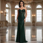 Luxury Green Beaded Mermaid Strapless Evening Dress CLA73577