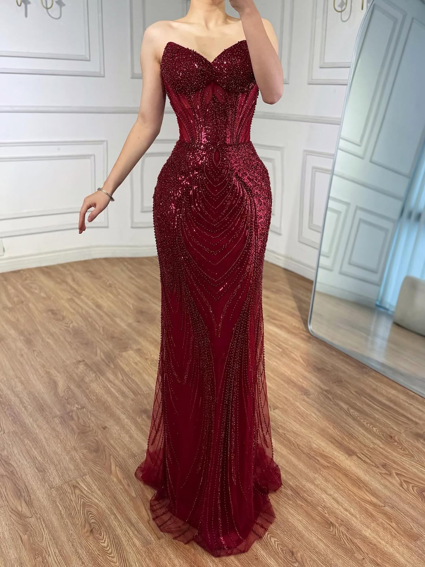 Luxury Green Beaded Mermaid Strapless Evening Dress CLA73577