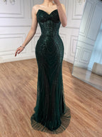 Luxury Green Beaded Mermaid Strapless Evening Dress CLA73577