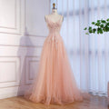 Luxury Peach Beaded Appliques A-Line Prom Dress CLA73578