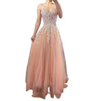Luxury Peach Beaded Appliques A-Line Prom Dress CLA73578