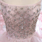 Luxury Pink Crystal Beaded 3D Floral Ball Gown Evening Dress CLA73579