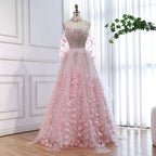 Luxury Pink Crystal Beaded 3D Floral Ball Gown Evening Dress CLA73579