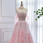 Luxury Pink Crystal Beaded 3D Floral Ball Gown Evening Dress CLA73579