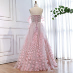 Luxury Pink Crystal Beaded 3D Floral Ball Gown Evening Dress CLA73579