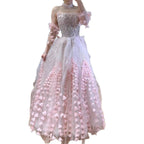 Luxury Pink Crystal Beaded 3D Floral Ball Gown Evening Dress CLA73579