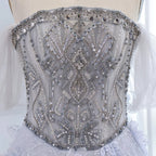 Luxury Blue Beaded 3D Floral Off Shoulder A Line Evening Dress CLA73580